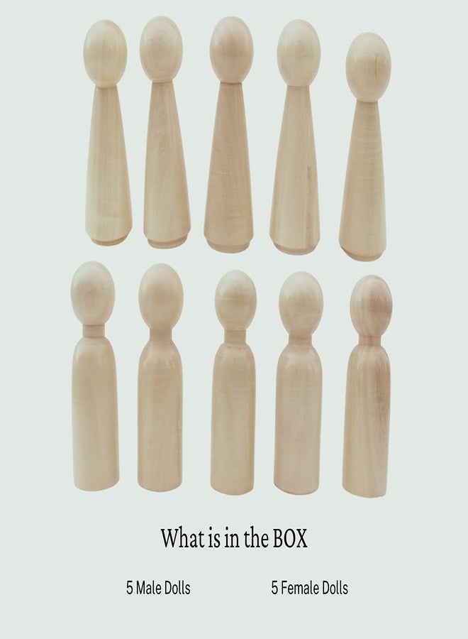 GIFT EQUALS LOVE Wooden Peg Doll (Big 8.5 cm) Natural Handcrafted People Bodies Angel Dolls for DIY Craft 10 Pcs (5 Male & 5 Female) with a Storage Bag (Natural 10 Pcs) - Image 4